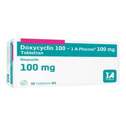Abbildung: Doxycyclin 100 1A Pharma Tabletten 50 St, Tabletten PZN 06437034