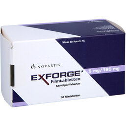Abbildung: Exforge 5 mg / 160 mg Filmtabletten 56 St, Filmtabletten PZN 06441366