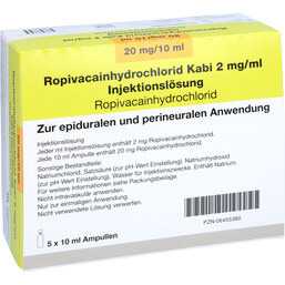 Abbildung: Ropivacainhydrochlorid Kabi 2 mg / ml Injektionslösung 5X10 ml, Injektionslösung PZN 06455380