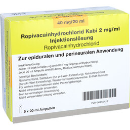 Abbildung: Ropivacainhydrochlorid Kabi 2 mg / ml Injektionslösung 5X20 ml, Injektionslösung PZN 06455428