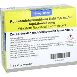 Abbildung: Ropivacainhydrochlorid Kabi 7,5 mg / ml Injektionslösung 5X10 ml, Injektionslösung PZN 06455457
