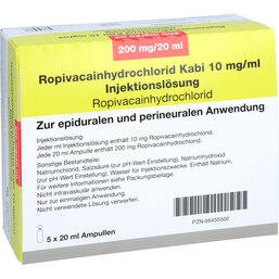 Abbildung: Ropivacainhydrochlorid Kabi 10 mg / ml Injektionslösung 5X20 ml, Injektionslösung PZN 06455500