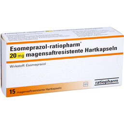 Abbildung: Esomeprazol ratiopharm 20 mg magensaftresistent Hartkapseln 15 St, Kapseln magensaftresistent PZN 06456735