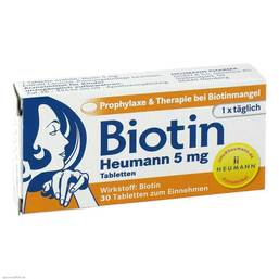 Abbildung: Biotin Heumann 5 mg Tabletten Tabletten, 30 St PZN 06458071