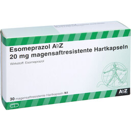 Abbildung: Esomeprazol AbZ 20 mg magensaftresistent Hartkapseln 30 St, Kapseln magensaftresistent PZN 06465326