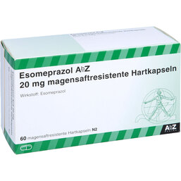 Abbildung: Esomeprazol AbZ 20 mg magensaftresistent Hartkapseln 60 St, Kapseln magensaftresistent PZN 06465332