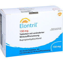 Abbildung: Elontril 150 mg Tabletten 3X30 St, Tablette mit veränderter Wirkstofffreisetzung PZN 06474791