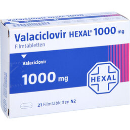 Abbildung: Valaciclovir Hexal 1000 mg Filmtabletten 21 St, Filmtabletten PZN 06499816