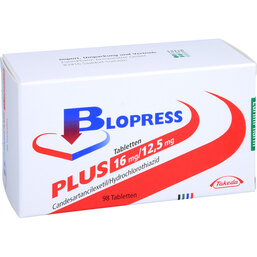 Abbildung: Blopress 16 mg plus 12,5 mg Tabletten 98 St, Tabletten PZN 06499845
