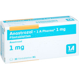 Abbildung: Anastrozol 1A Pharma 1 mg Filmtabletten 30 St, Filmtabletten PZN 06586395