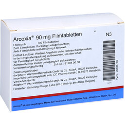 Abbildung: Arcoxia 90 mg Filmtabletten 100 St, Filmtabletten PZN 06586780