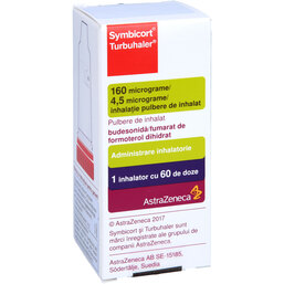 Abbildung: Symbicort Turbuhaler 160 / 4,5 µg / Dosis 60 ED 1 St, Inhalationspulver PZN 06587147
