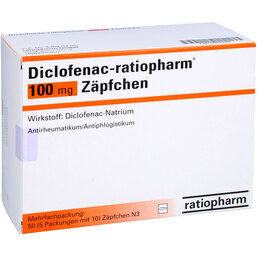 Abbildung: Diclofenac ratiopharm 100 mg Zäpfchen 50 St, Suppositorien PZN 06605968