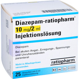 Abbildung: Diazepam ratiopharm 10 mg / 2 ml Injektionslösung Ampullen 25 St, Ampullen PZN 06616937