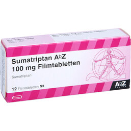 Abbildung: Sumatriptan AbZ 100 mg Filmtabletten 12 St, Filmtabletten PZN 06621938