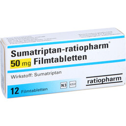 Abbildung: Sumatriptan ratiopharm 50 mg Filmtabletten 12 St, Filmtabletten PZN 06643101