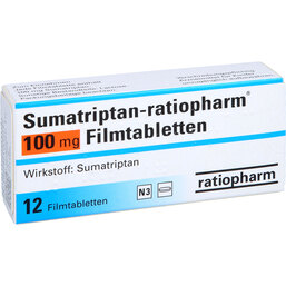 Abbildung: Sumatriptan ratiopharm 100 mg Filmtabletten 12 St, Filmtabletten PZN 06643118