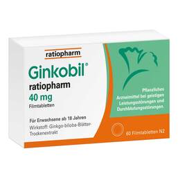 Abbildung: Ginkobil® ratiopharm 40 mg Filmtabletten Filmtabletten, 60 St PZN 06680800