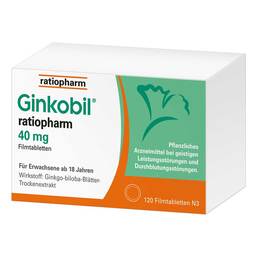Abbildung: Ginkobil® ratiopharm 40 mg Filmtabletten Filmtabletten, 120 St PZN 06680817