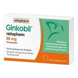 Abbildung: Ginkobil® ratiopharm 80 mg Filmtabletten Filmtabletten, 30 St PZN 06680823