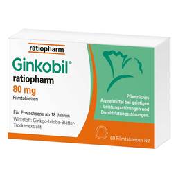Abbildung: Ginkobil® ratiopharm 80 mg Filmtabletten Filmtabletten, 60 St PZN 06680846