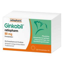 Abbildung: Ginkobil® ratiopharm 80 mg Filmtabletten Filmtabletten, 120 St PZN 06680852