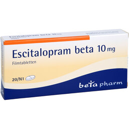 Abbildung: Escitalopram beta 10 mg Filmtabletten 20 St, Filmtabletten PZN 06681662