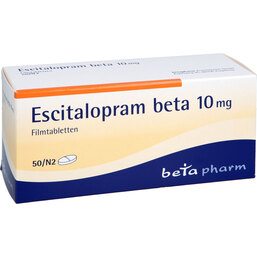 Abbildung: Escitalopram beta 10 mg Filmtabletten 50 St, Filmtabletten PZN 06681679