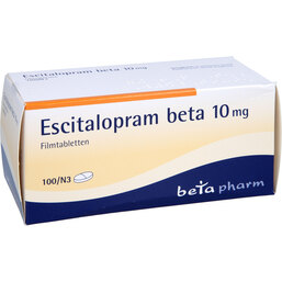 Abbildung: Escitalopram beta 10 mg Filmtabletten 100 St, Filmtabletten PZN 06681685