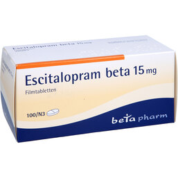 Abbildung: Escitalopram beta 15 mg Filmtabletten 100 St, Filmtabletten PZN 06681722