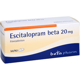 Abbildung: Escitalopram beta 20 mg Filmtabletten 50 St, Filmtabletten PZN 06681745