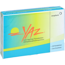 Abbildung: Yaz 0,02 mg / 3 mg Filmtabletten 3X28 St, Filmtabletten PZN 06682207