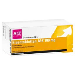 Abbildung: Eisentabletten AbZ 100 mg Filmtabletten Filmtabletten, 50 St PZN 06683750