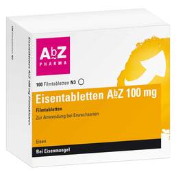 Abbildung: Eisentabletten AbZ 100 mg Filmtabletten Filmtabletten, 100 St PZN 06683767