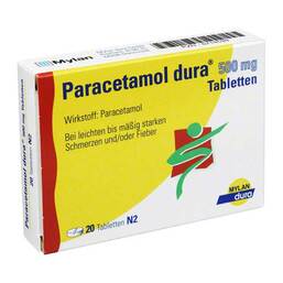 Abbildung: Paracetamol dura 500 mg Tabletten Tabletten, 20 St PZN 06714539