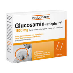 Abbildung: Glucosamin ratiopharm 1500 mg Beutel Pulver zur Herstellung einer Lösung zum Einnehmen, 10 St PZN 06718655
