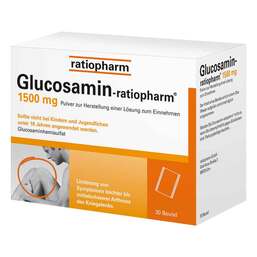 Abbildung: Glucosamin ratiopharm 1500 mg Beutel Pulver zur Herstellung einer Lösung zum Einnehmen, 30 St PZN 06718661
