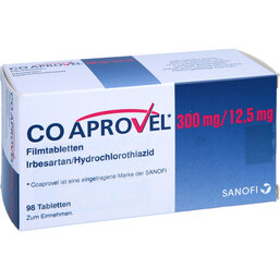 Abbildung: Coaprovel 300 mg / 12,5 mg Filmtabletten 98 St, Filmtabletten PZN 06724495