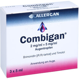 Abbildung: Combigan 2 mg / ml + 5 mg / ml Augentropfen 3X5 ml, Augentropfen PZN 06731199