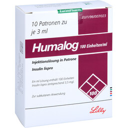 Abbildung: Humalog 100 E. / ml Patrone Injektionslösung 10X3 ml, Injektionslösung PZN 06732916