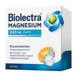 Abbildung: Biolectra® MAGNESIUM 243 mg forte Brausetabletten Orangengeschmack Brausetabletten, 20 St PZN 06734832