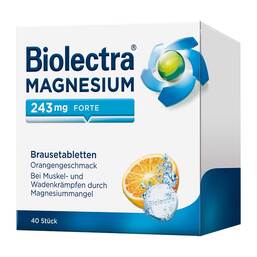 Abbildung: Biolectra® MAGNESIUM 243 mg forte Brausetabletten Orangengeschmack Brausetabletten, 40 St PZN 06789307