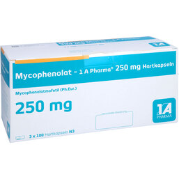 Abbildung: Mycophenolat 1A Pharma 250 mg Hartkapseln 300 St, Hartkapseln PZN 06810326