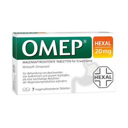 Abbildung: Omep Hexal 20 mg magensaftresistente Tabletten Tabletten magensaftresistent, 7 St PZN 06817771
