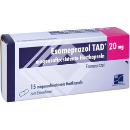 Abbildung: Esomeprazol TAD 20 mg magensaftresistent Hartkapseln 15 St, Magensaftresistente Hartkapseln PZN 06834249