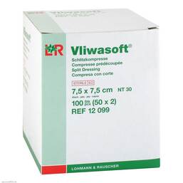 Abbildung: Vliwasoft Schlitzkompressen 7,5x7,5cm 4-lag.steril 50X2 St, Kompressen PZN 06868768