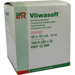 Abbildung: Vliwasoft Schlitzkompressen 10x10cm 4-lagig steril 50X2 St, Kompressen PZN 06868774