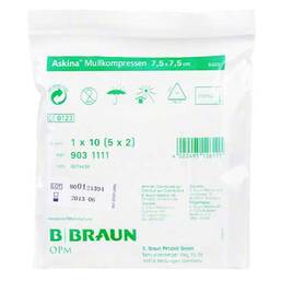 Abbildung: Askina Mullkompressen 7,5x7,5 cm 5X2 St, Kompressen PZN 06874438