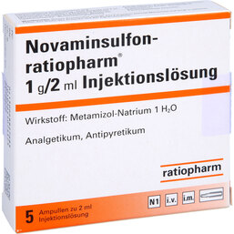 Abbildung: Novaminsulfon Ratiopharm 1 g / 2 ml Injektionslösung Ampullen 5 St, Injektionslösung PZN 06882768