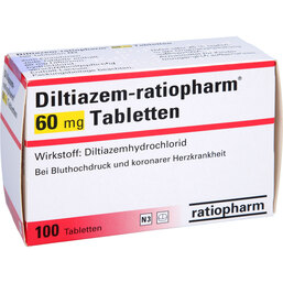 Abbildung: Diltiazem ratiopharm 60 mg Tabletten 100 St, Tabletten PZN 06896397